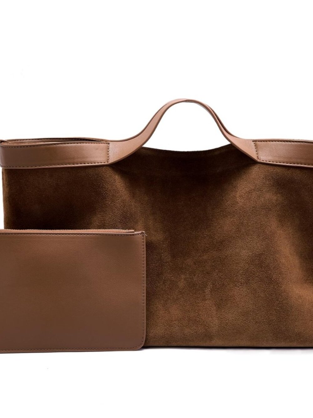 Suede Tote Bag for Women: Genuine Leather Shoulder Handbag with Small Pouch